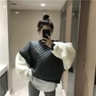 Faux Shearling Panel Padded Sweatshirt / Two-tone Leggings