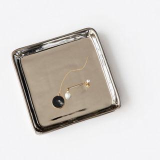 Set: Disc Threader Earring + Faux-pearl Drop Earring
