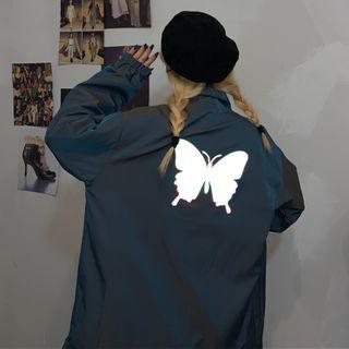 Reflective Butterfly Revisable Plaid Zip Jacket As Shown In Figure - One Size