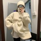 Turtleneck Half-zip Fleece Sweatshirt Off-white - One Size