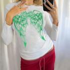 Long Sleeve Roses & Wings Print T-shirt