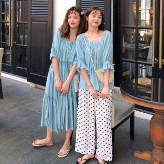 Elbow-sleeve Midi Dress / Bell-sleeve Blouse