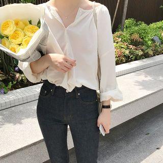 Half-placket Balloon-sleeve Top As Shown In Figure - One Size