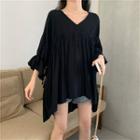 Plain 3/4-sleeve V-neck T-shirt