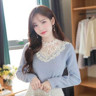 Sheer Lace-panel Knit Top