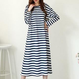Stripe A-line Midi T-shirt Dress