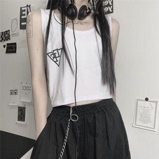 Round Neck Lettering Crop Tank Top