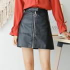 Zip Front A-line Faux Leather Mini Skirt