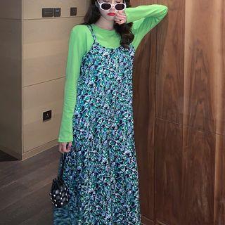 Plain Long-sleeve T-shirt / Floral Camisole Dress