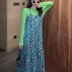 Plain Long-sleeve T-shirt / Floral Camisole Dress