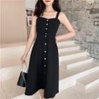Spaghetti Strap Button Up Midi A-line Dress