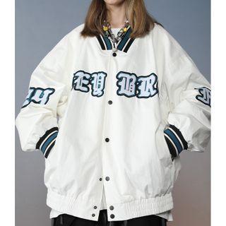 Letter Print Single-breasted Baseball Jacket