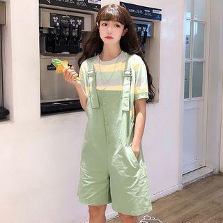 Striped Short-sleeve T-shirt / Button Detail Jumper Shorts