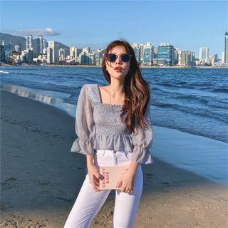Square Neck 3/4-sleeve Chiffon Top