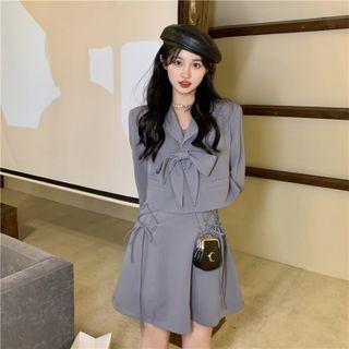 Ribbon Blazer / Spaghetti-strap Mini A-line Dress