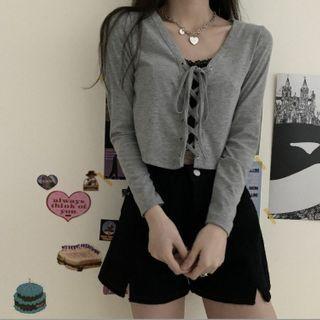 Wide-leg Shorts / Lace Trim Camisole / Lace Up Long-sleeve T-shirt