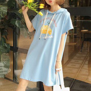Cheese Print Short Sleeve Hoodie Dress