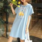 Cheese Print Short Sleeve Hoodie Dress
