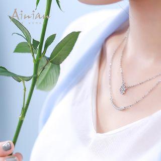 925 Sterling Silver Rhinestone Snowflake Layered Necklace