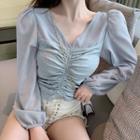 Long-sleeve Crinkled Paneled Top