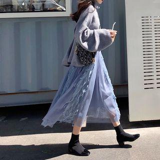 Plain Loose-fit Sweater / Mesh Skirt