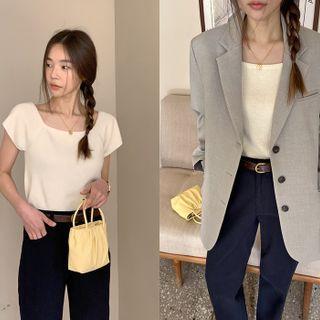 Cap-sleeve Woolen Knit Top