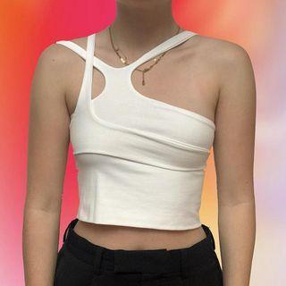 Sleeveless Plain Asymmetric Crop Top