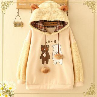 Fleece Panel Bear Print Hoodie