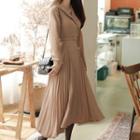 Shawl-collar Long Pleated Dress With Belt