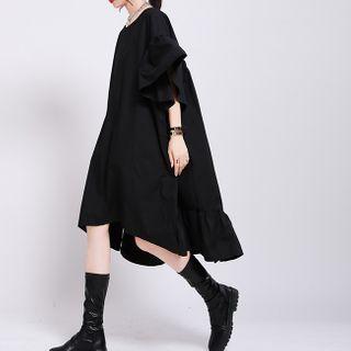 Dip Back Elbow-sleeve Midi A-line Dress