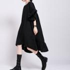 Dip Back Elbow-sleeve Midi A-line Dress