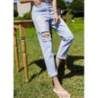 Letter Fringed Straight-leg Jeans