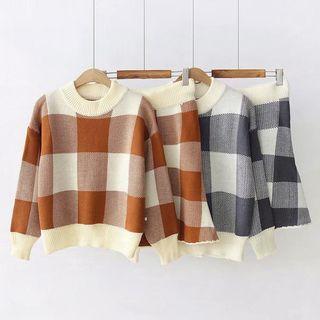 Set: Plaid Sweater + Knitted Skirt