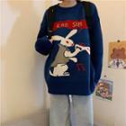 Rabbit Knit Sweater Blue - One Size