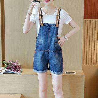 Short-sleeve T-shirt / Strappy Denim Shorts / Set