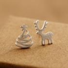 S925 Sterling Silver Deer Non Matching Earrings