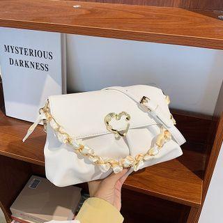Chain Heart Buckle Faux Leather Crossbody Bag