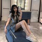 Mock Two-piece Short-sleeve T-shirt / High-waist Shorts