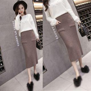 High-waist Pocket Slim Fit Knit Skirt