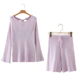 Plain Sweater / Drawstring Knit Shorts / Set