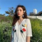 Elbow-sleeve Flower Embroidered Cardigan