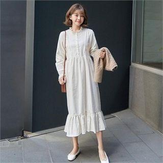 Crochet-trim Frilled Long Shirtdress Ivory - One Size