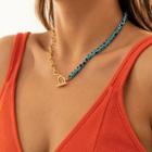 Acrylic Bead Alloy Asymmetrical Necklace 4416 - Blue & Gold - One Size