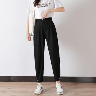 High-waist Button-cuff Cropped Harem Pants
