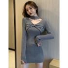 Cutout Bow Ribbed Knit Dress
