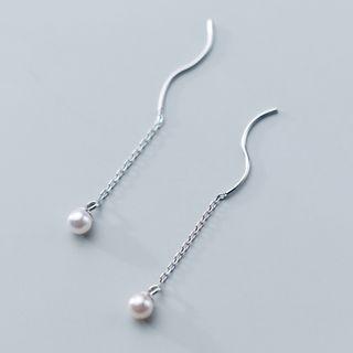 925 Sterling Silver Faux Pearl Swirl Dangle Earring S925 Silver - White Faux Pearl - Silver - One Size