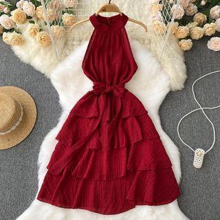 Halter Tiered A-line Dress