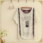 Set: Printed T-shirt + Plaid Suspenders