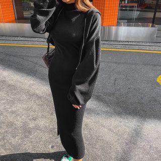 Set: Cropped Zip Hoodie + High-neck Sleeveless Maxi Dress
