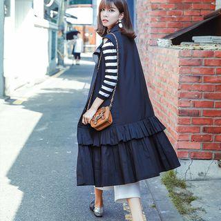 Ruffle Hem Sleeveless Snap-button Long Jacket